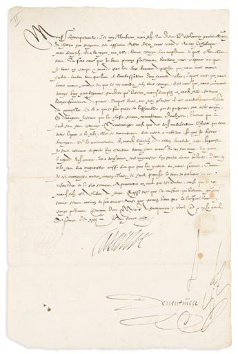 CATHERINE DE' MEDICI. Group of 4 Letters Signed, "Caterine," as Queen Mother, to French Ambassador to Spain Raymond de Rouer de Pavie